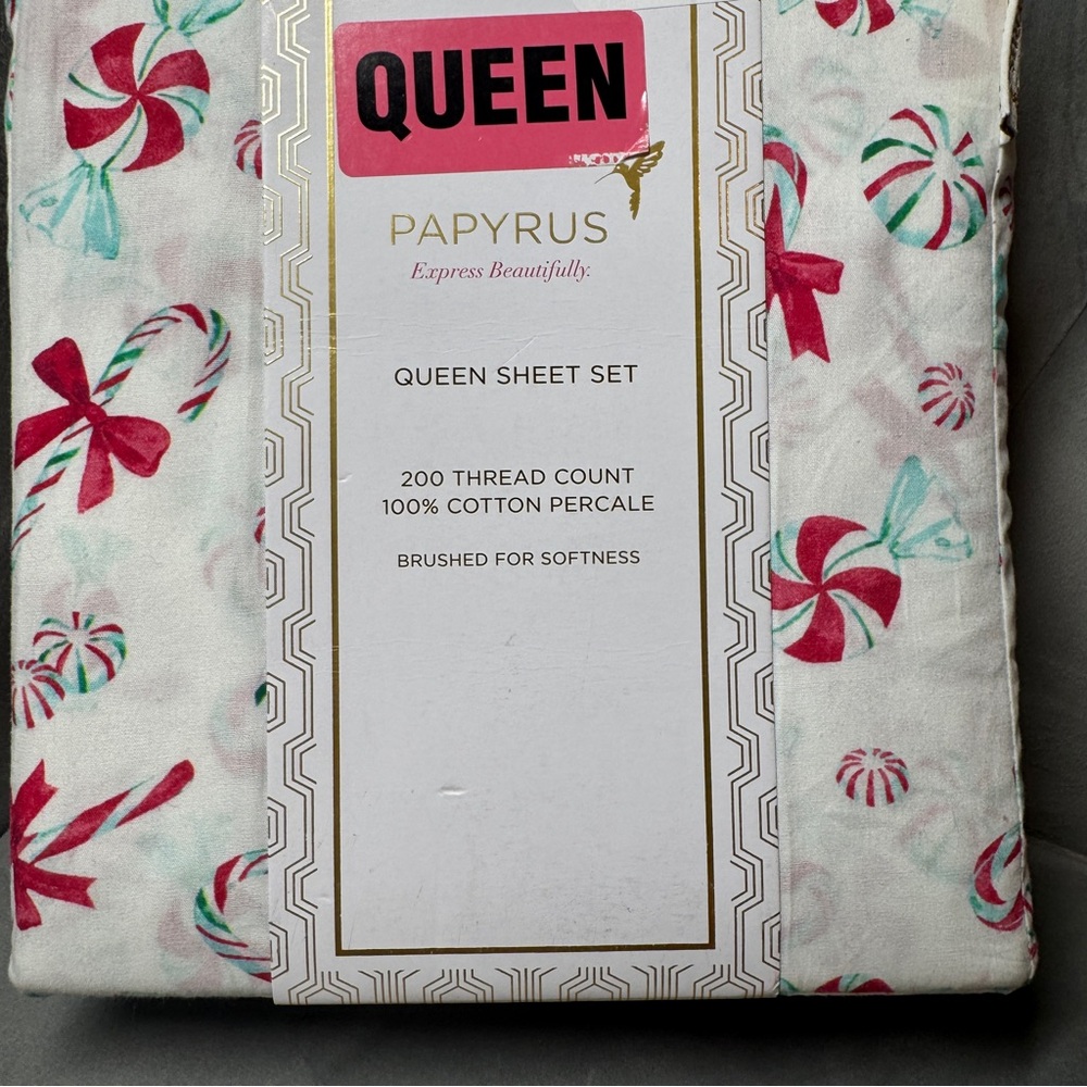 Papyrus Christmas Candy Cane Sheets‎ peppermint Christmas NWT king set percale
